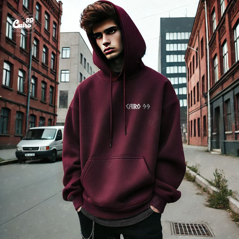 Keep Happy هودي اوفر سايز قطن للرجال باللون النبيتي