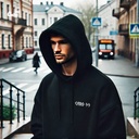 The Lover هودي اوفر سايز قطن للرجال باللون الأسود