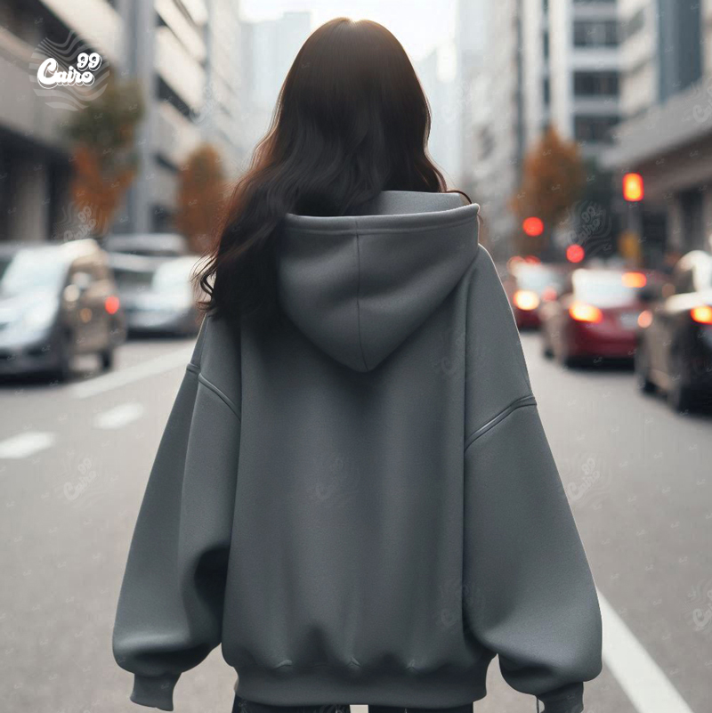 Flower هودي اوفر سايز قطن باللون الرمادي 