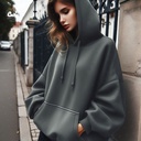 Lost in My Own Thoughts هودي اوفر سايز قطن باللون الرمادي