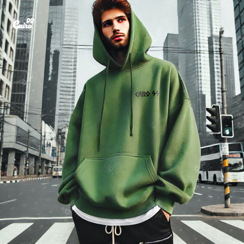 You Give Life To What You Give Energy To هودي اوفر سايز قطن للرجال باللون الزيتوني