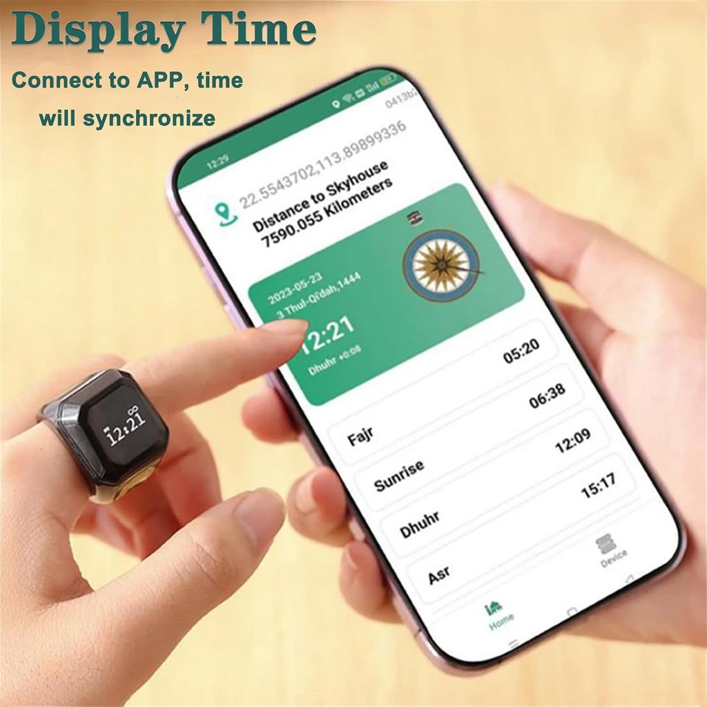 خاتم تسبيح وذكر ديجيتال بشاشة ليد قابل للشحن