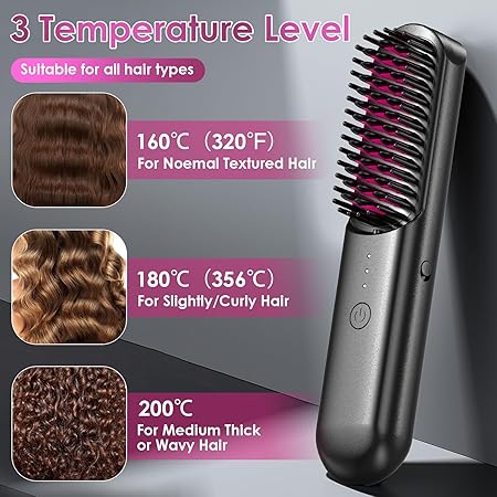 فرشة فرد الشعر لاسلكية ب 3 مستويات حراراة مختلفة بيو اس بي للشحن