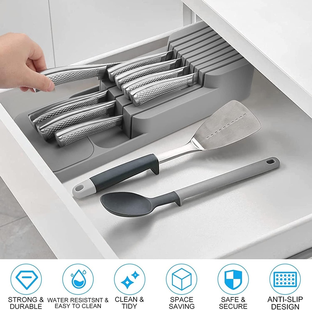 حامل ومنظم سكاكين من البلاستيك 9 خانات للادراج ورخامة المطبخ