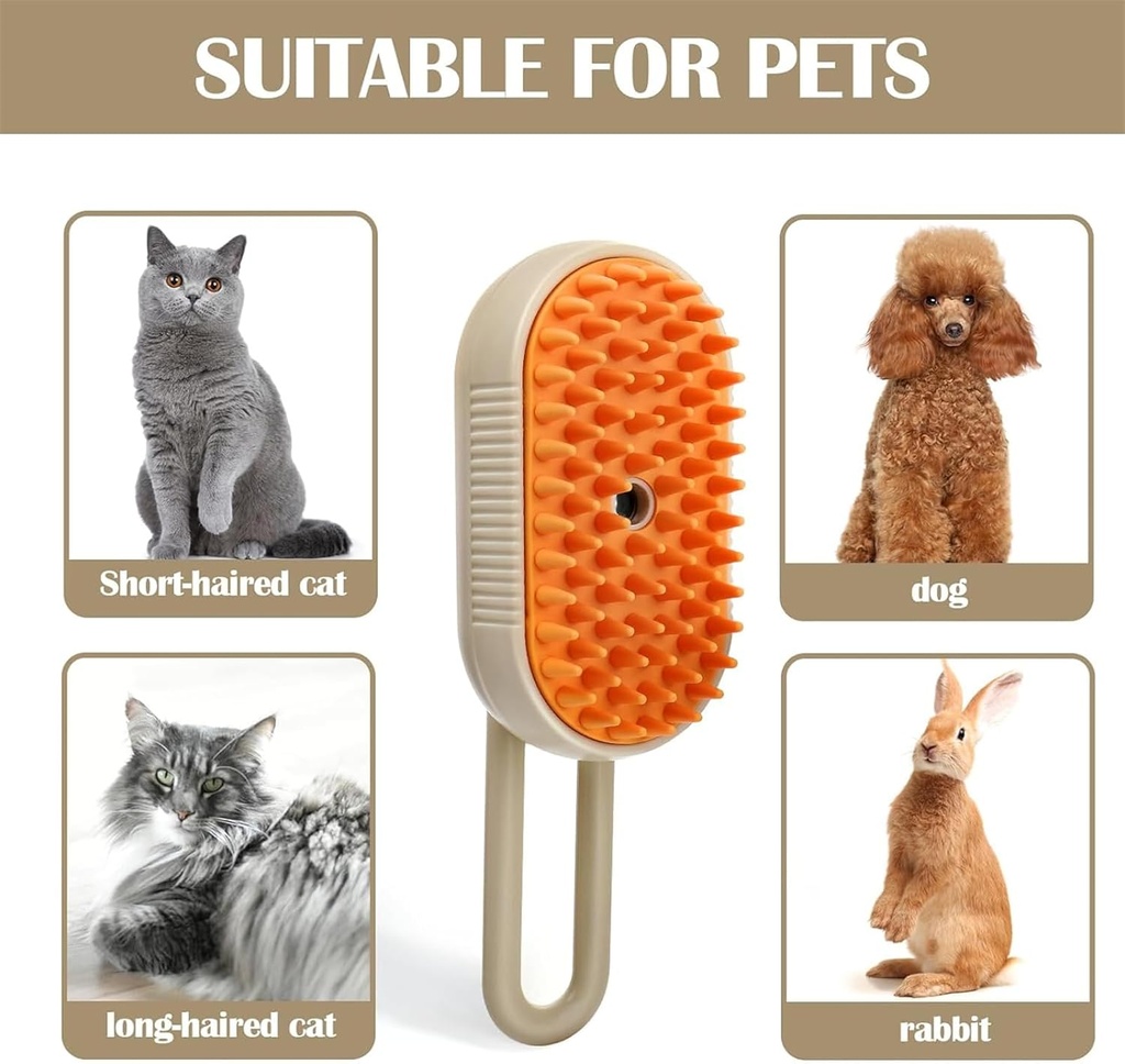 فرشاه شعر للقطط والحيوانات الاليفة ذاتية التنظيف مع بخار للتدليك - قابلة للشحن