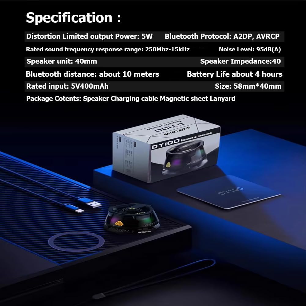 اسبيكر لاسلكي مغناطيسي ميني مع اضاءة ار جي بي قابل للشحن بقوة 5 فولت