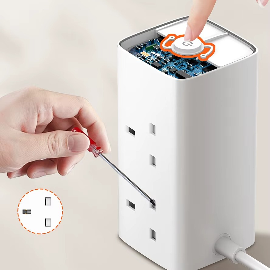 بقوة 2500 واط USB ومنفذ Type_C مشترك كهربائي ب 4 منافذ للفيش و منفذين