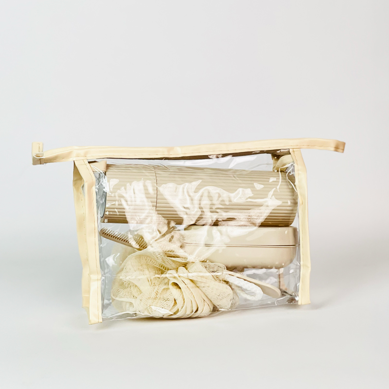 طقم شاور محمول 4 قطع مع شنطة شفافة للسفر والجيم