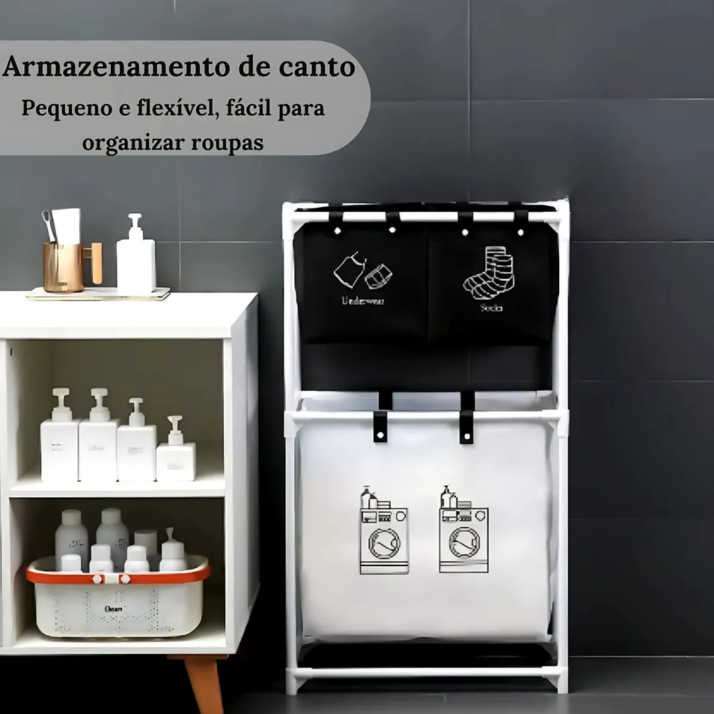 استاند غسيل 2 دور مقسم الي 3 باسكت لحمل وتخزين الملابس