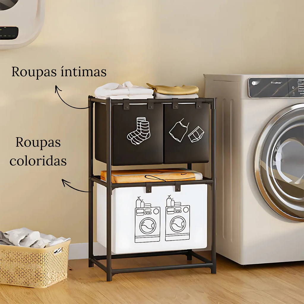 استاند غسيل 2 دور مقسم الي 3 باسكت لحمل وتخزين الملابس