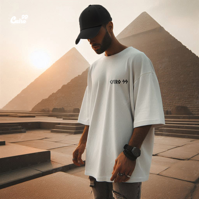 Anubis Reborn تيشيرت اوفر سايز قطن باللون الابيض للرجال