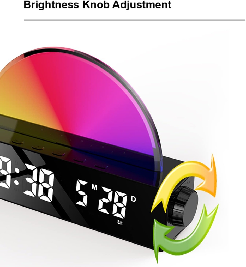 ساعة ومنبه ديجيتال بتصميم شروق الشمس ب 7 الوان ار جي بي