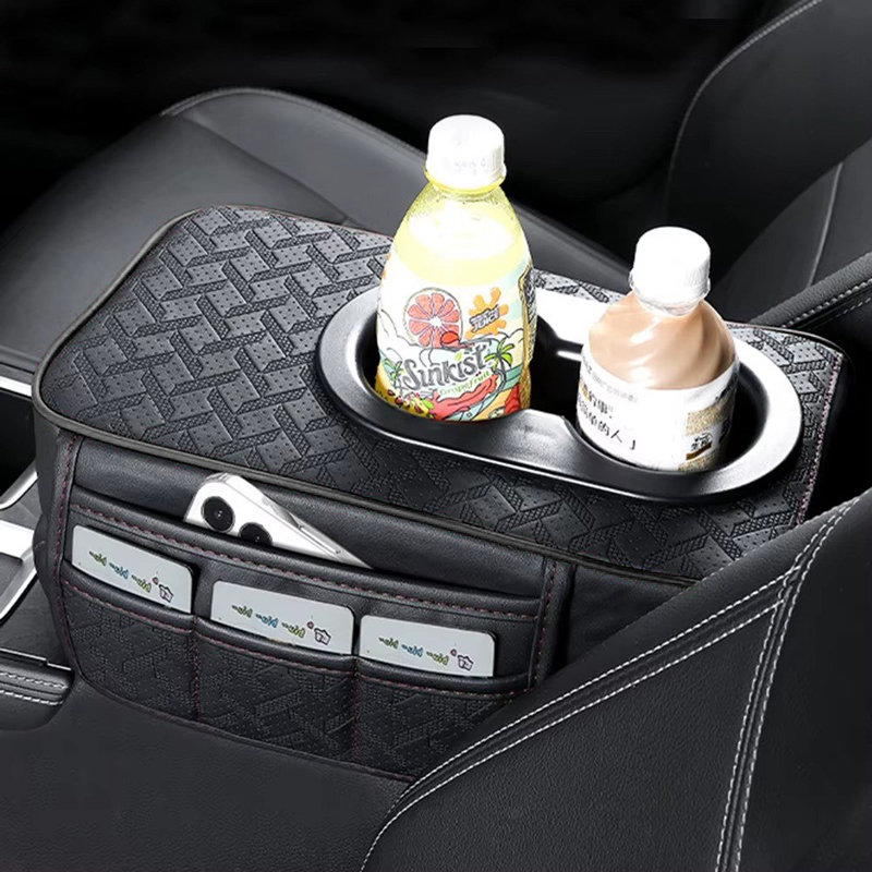 مسند سيارة جلد مبطن مع حامل أكواب مزدوج و منظم جانبي مقسم الي 4 خانات