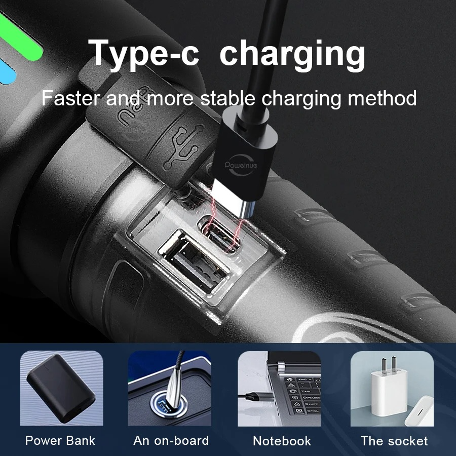 كشاف طوارئ ب 3 اوضاع اضاءة مختلفة مزود بيو اس بي للشحن