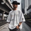 clist تيشيرت اوفر سايز قطن باللون الابيض للرجال