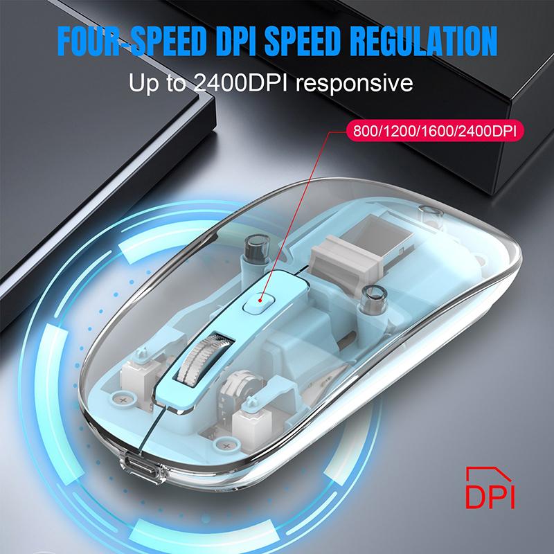 ماوس بلوتوث بتصميم شفاف لاسلكي ثلاثي الاوضاع مع منفذ يو اس بي