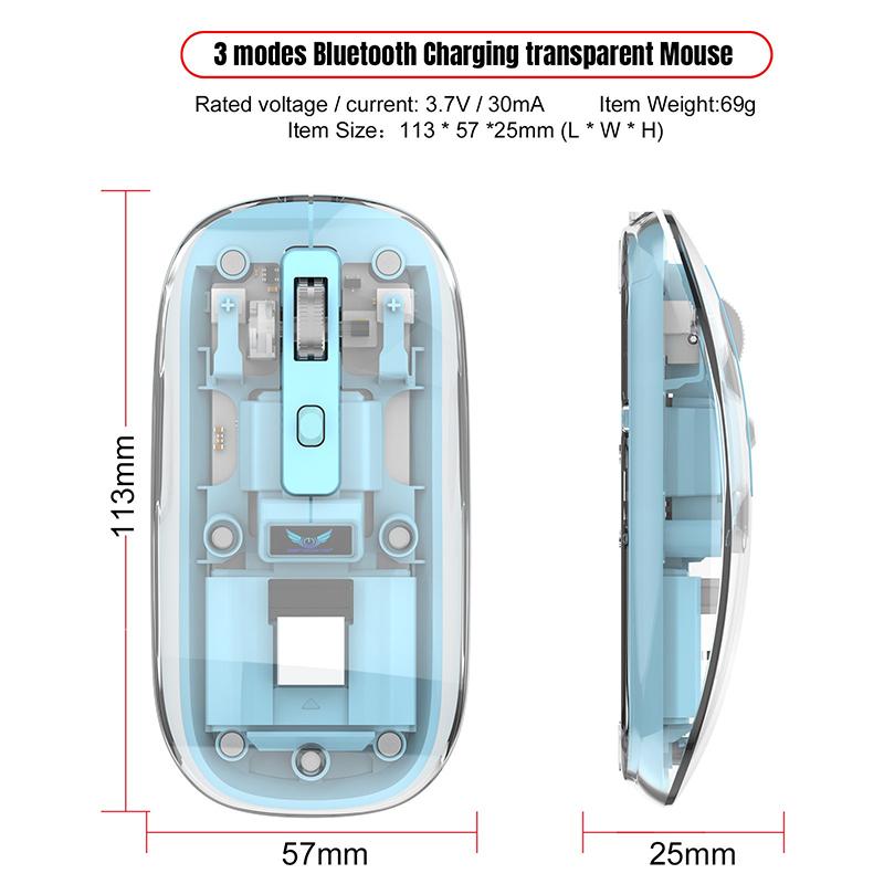 ماوس بلوتوث بتصميم شفاف لاسلكي ثلاثي الاوضاع مع منفذ يو اس بي