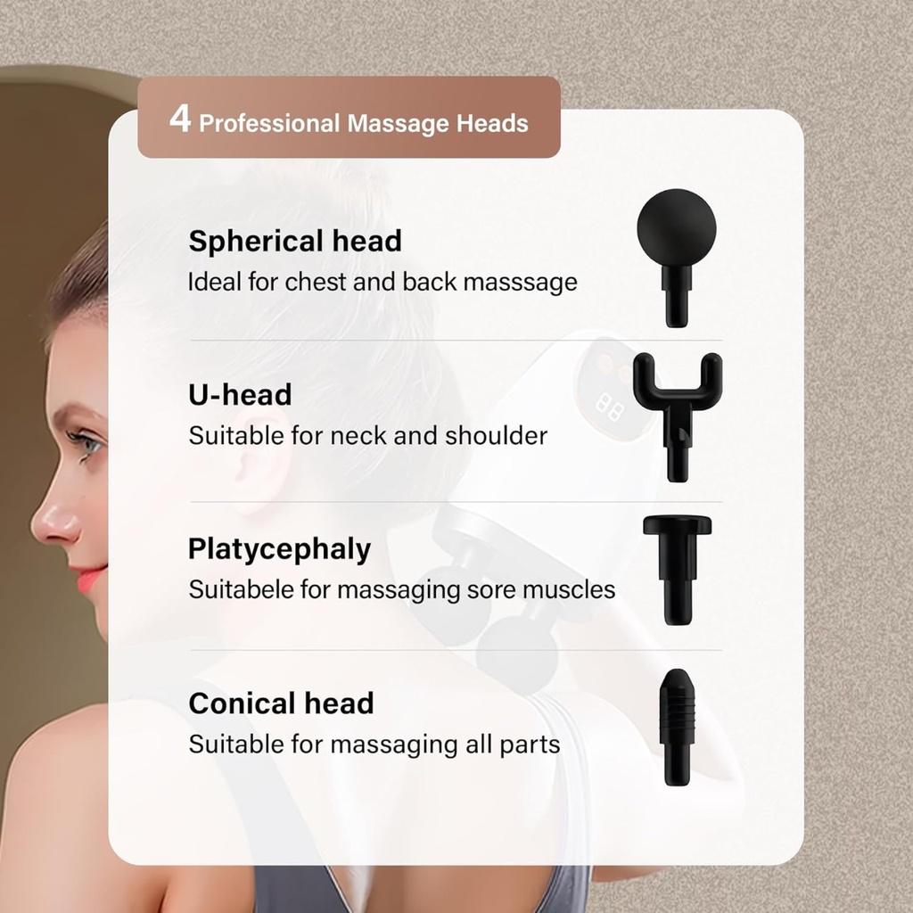 مسدس تدليك مزدوج الرأس يأتى مع 8 رؤوس 10 سرعات بطارية قابله لاعاده الشحن