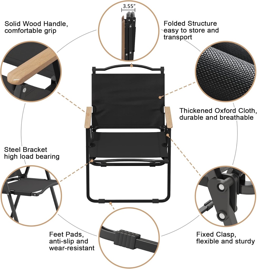 كرسي رحلات محمول  قابل للطي مع مسند ضهر وذراعين