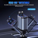 شاحن سيارة 4×1 مع ضوء ليد وكابلات قابلة للسحب ومنفذ يو اس بي _ 120 واط