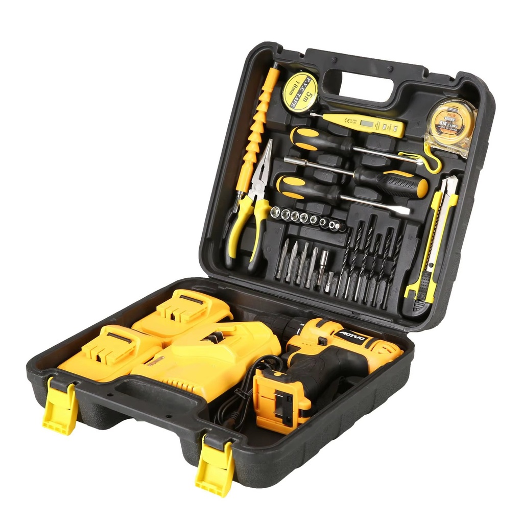 شنطة مفكات كهربائية لاسلكية 34 قطعة مع بطارتين 24 فولت + شاحن سريع