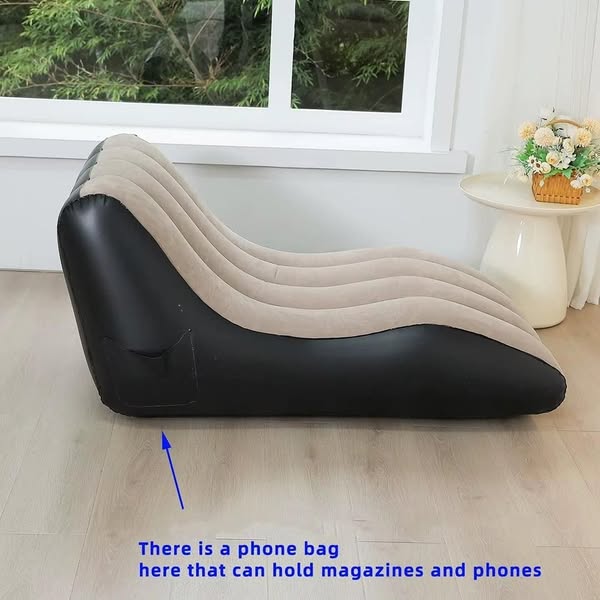 شيزلونج قابل للنفخ من قماش مخملي ناعم  بمسند للظهر