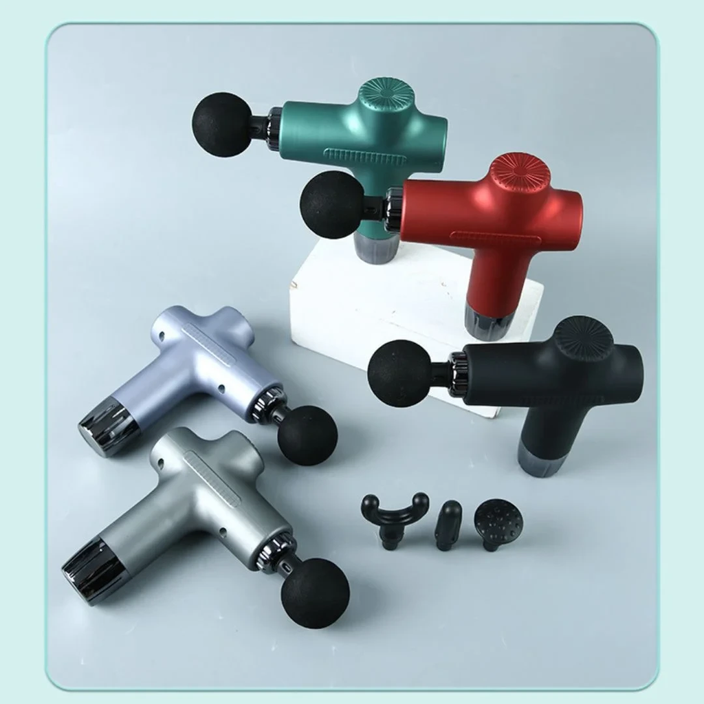 مسدس مساج لاسلكي بـ 6 رؤوس قابلة للاستبدال مع خاصية التدليك الساخن والبارد