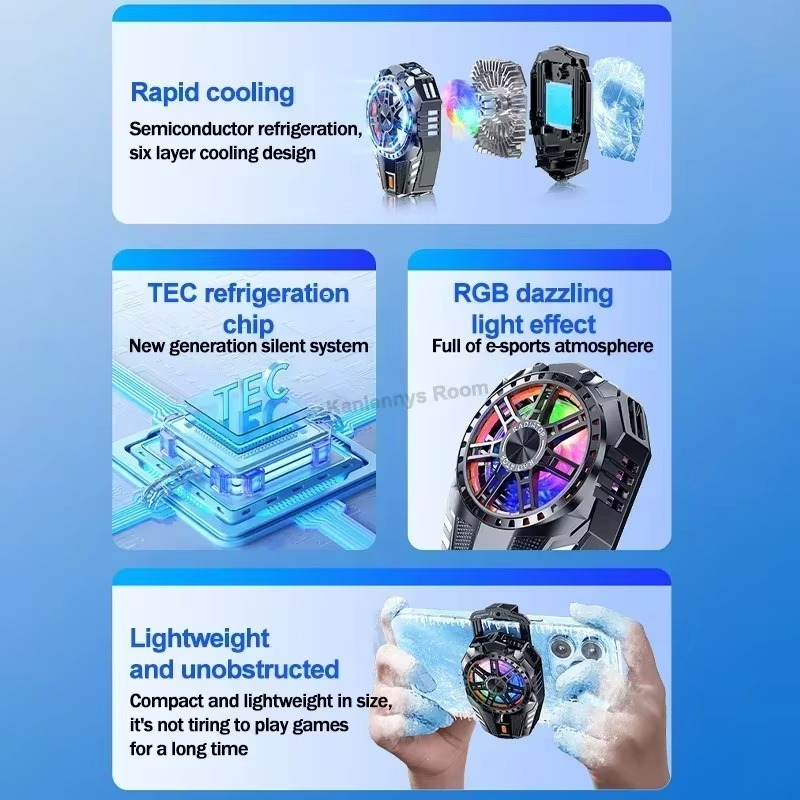 مروحة سلكية لتبريد الهاتف ب 3 مستويات للتبريد مزودة بإضاءة آر جي بي