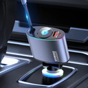 شاحن سيارة سريع للموبايلات 3*1 كابل قابل للسحب ومنفذ يو اس بي