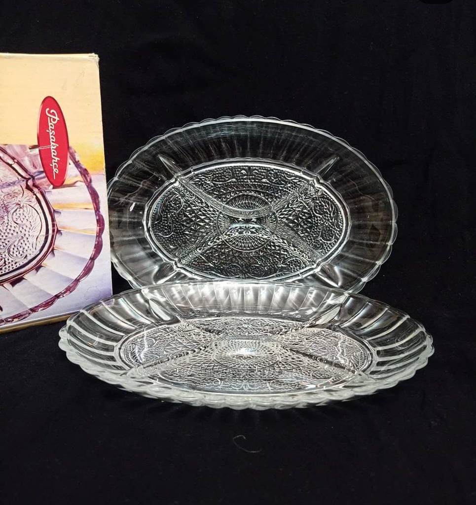 طقم تسالي مكون من قطعتين من الزجاج الشفاف لتقديم المكسرات والكاندي