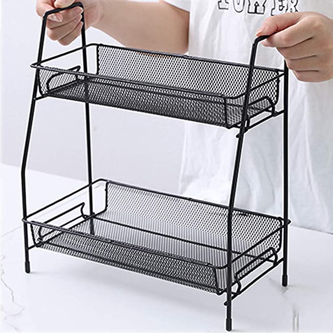 ستاند 2 سلة لتنظيم أدوات المطبخ والحمام من المعدن