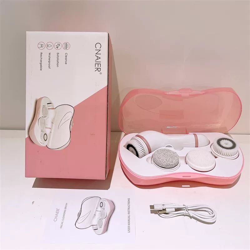 جهاز تنظيف وتقشير الوجه بالفرش الدوارة القابلة لإعادة الشحن مع 4 رؤوس فرشاة