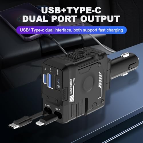 شاحن سيارة قابل للسحب 4 في 1 مع منفذ يو اس بي وتايب سي - 66 واط