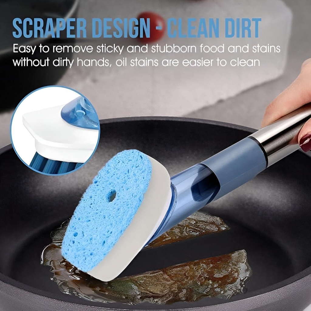 فرشاة أطباق 3 * 1 مع خزان صابون و3 فرش قابلة للتبديل