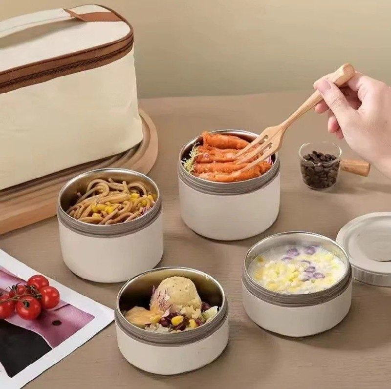 طقم لانش بوكس  4 علب بغطاء محكم الغلق مع شنطة حرارية لحفظ الطعام