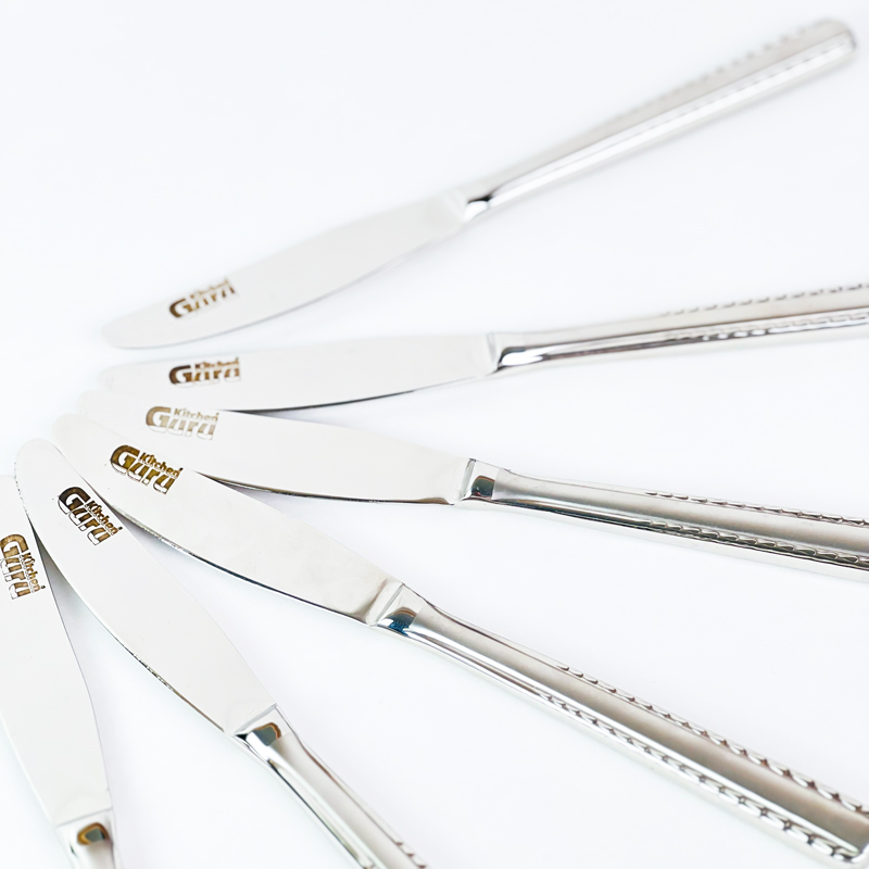 طقم سكاكين عشاء 12 قطعة استانليس ستيل باللون الفضي بمقبض مزخرف