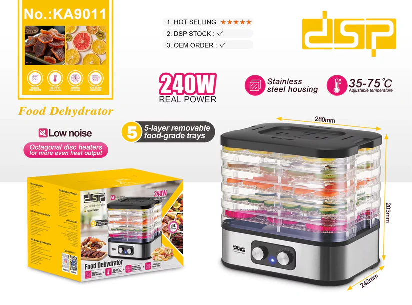 مجفف طعام كهربائي للفواكة والخضروات 5 صواني قابلة للازالة 240 وات