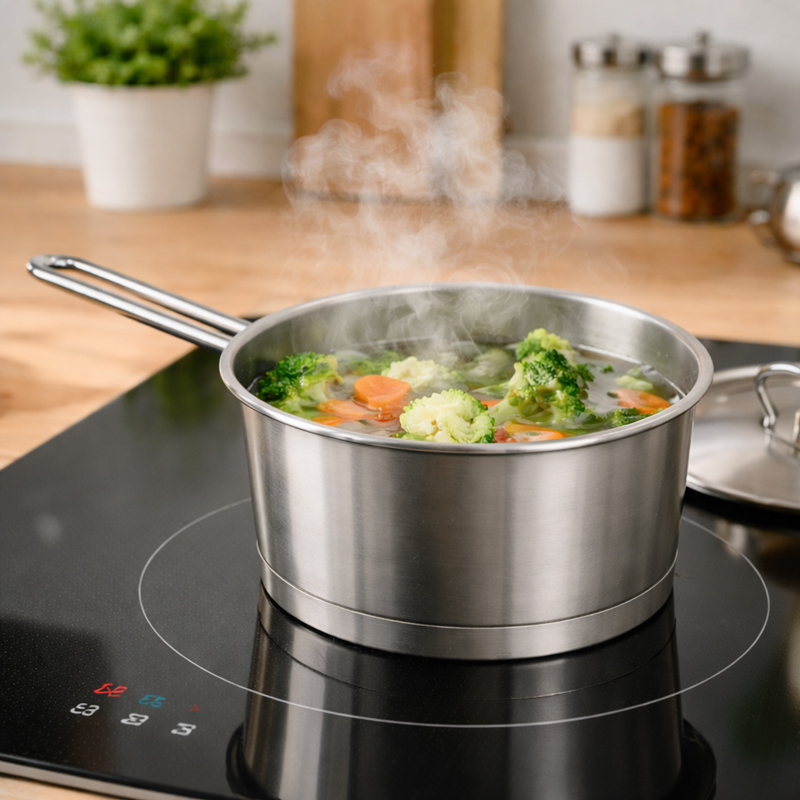 كسرولة استانليس ستيل بغطاء ويد لسهولة الحمل مقاس 18سم