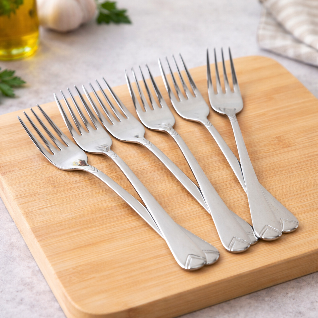 طقم شوك استانليس ستيل 12 قطعة باللون الفضي