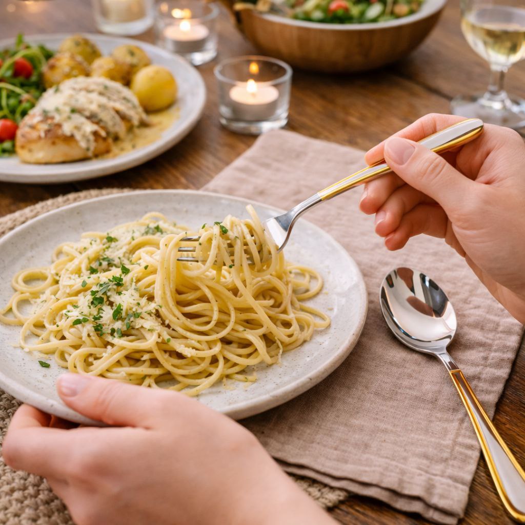 طقم معالق وشوك وسكاكين استانليس ستيل 24 قطعة بمقبض بحواف جولد أنيقة