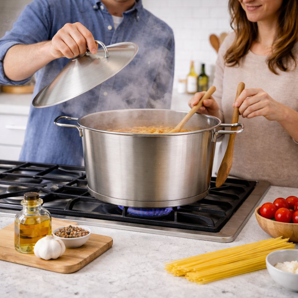 حلة استانليس ستيل مقاس 24 * 12سم بغطاء ويدين لسهولة الحمل