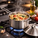 كسرولة استانلس ستيل تركي بغطاء ويد لسهولة الحمل مقاس 22سم