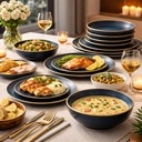 طقم عشاء بورسلين بحواف عسلية مكون من 18 قطعة