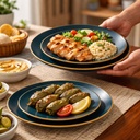 طقم عشاء بورسلين بحواف عسلية مكون من 18 قطعة