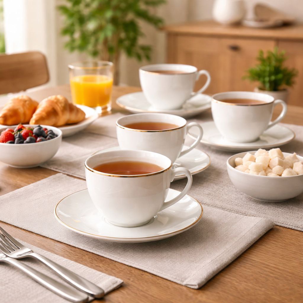 طقم شاي بورسلين 12 قطعة 6 مجات مع 6 اطباق