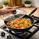 طاسة تيفلون بغطاء زجاجي بمقبض لسهولة الحمل - مقاس 28 سم