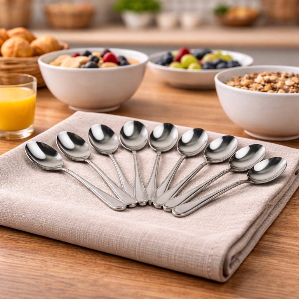 طقم معالق شاي استانلس ستيل تركي 12 قطعة باللون الفضي