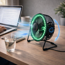 مروحة ليد مكتب بساعة رقمية تدور 360 درجة تعمل بالشحن