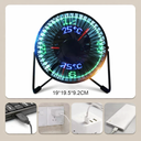 مروحة ليد مكتب بساعة رقمية تدور 360 درجة تعمل بالشحن