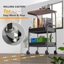 عربة لتنظيم الأدوات المكتبية بدورين وسطح خشبي وعجلات لسهولة الحركة